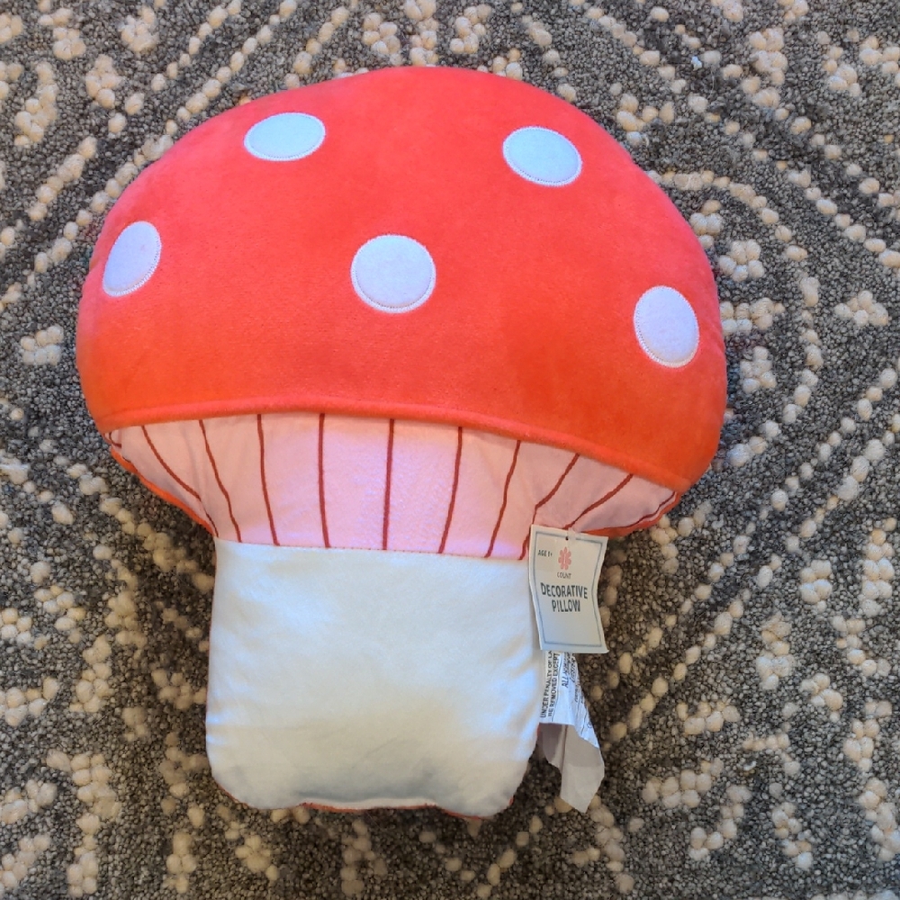 Mushroom Plush Pillow - Red and White